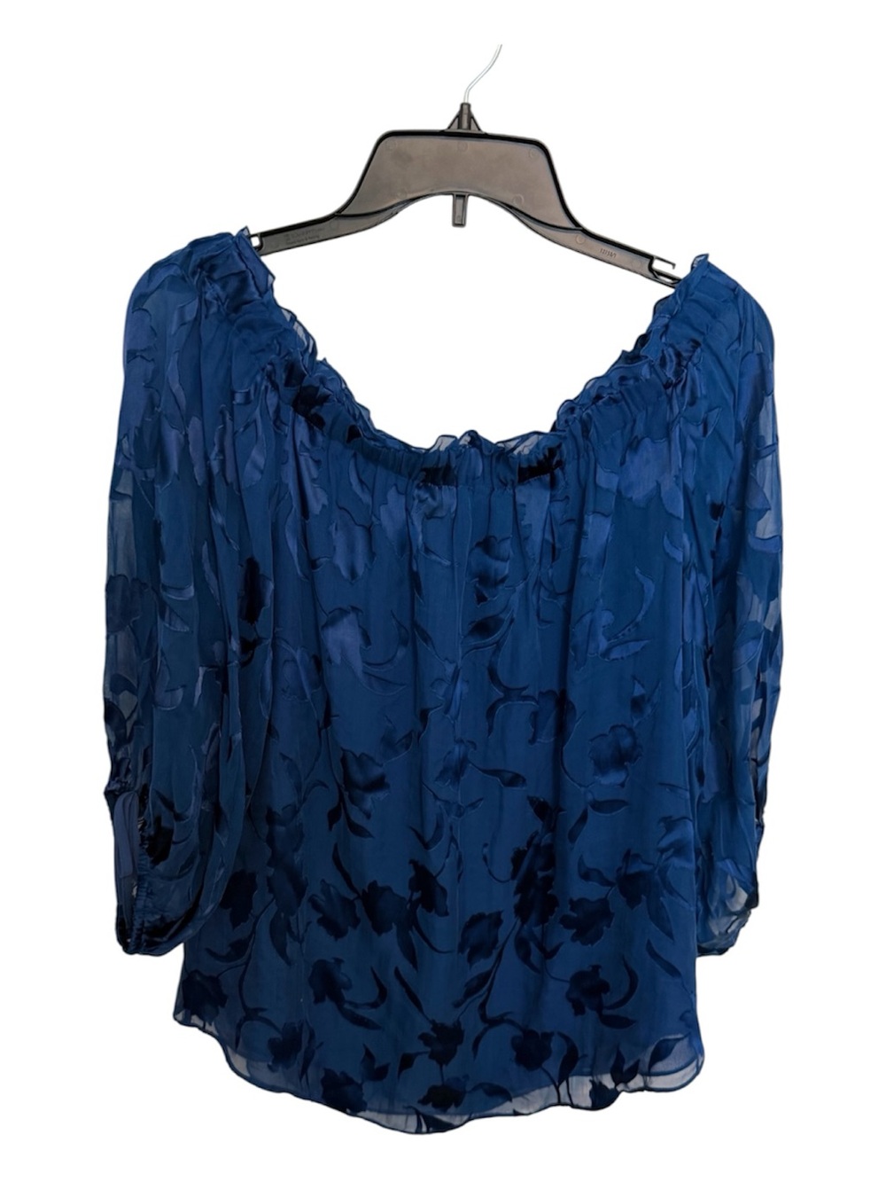 White House Black Market Blue Floral Sheer  Blouse - Women